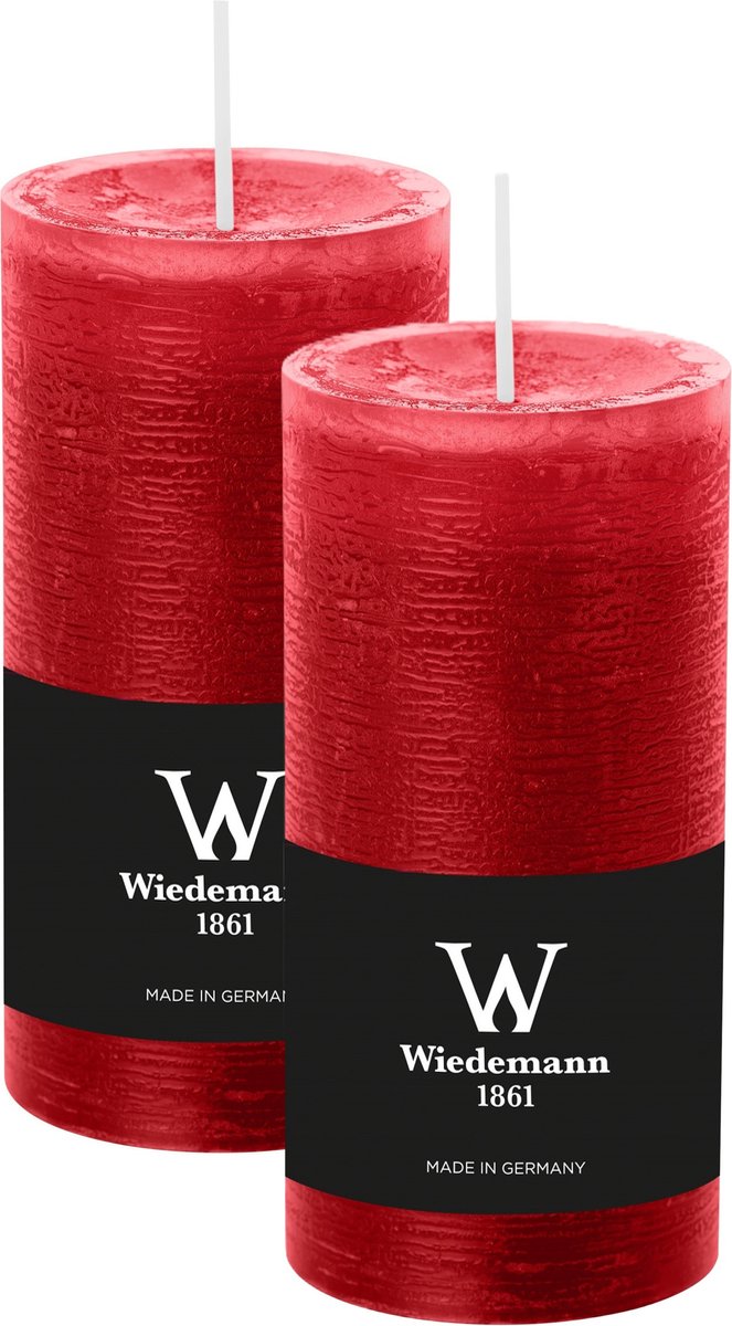 Wiedemann Cilinderkaars/stompkaars - 2x - rustieke kaars - rood - 6 x 12 cm - 42 branduren