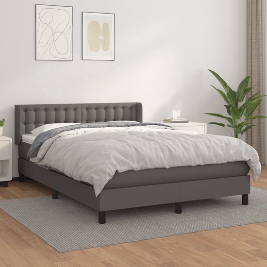 vidaXL Lit à sommier tapissier - Simili cuir - Grijs - 193 x 147 cm - Tête de lit réglable - Matelas à ressorts ensachés - Soutien mi-ferme - Surmatelas doux pour la peau - Lit