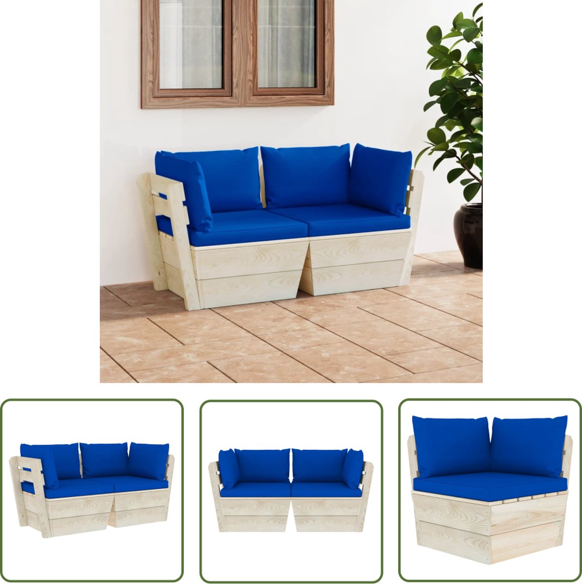 vidaXL Lounge Set - Tuinbank - Tuinbank 2-zits met kussens pallet vurenhout - Buitendrank - Patio Furniture - Teak Tafel
