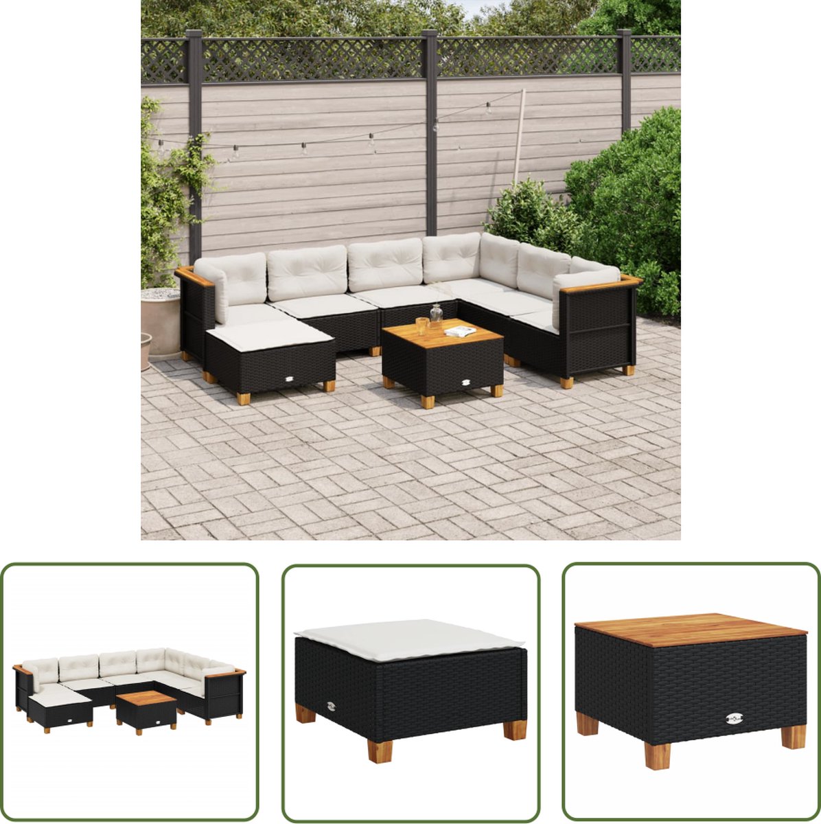 The Living Store 8-delige Loungeset met kussens poly rattan zwart - Loungebank - Tuinmeubels - Lounge Set - Outdoor Furniture - Pe Rattan