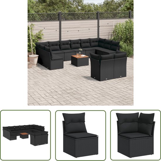 vidaXL-13-delige-Loungeset-met-kussens-poly-rattan-zwart