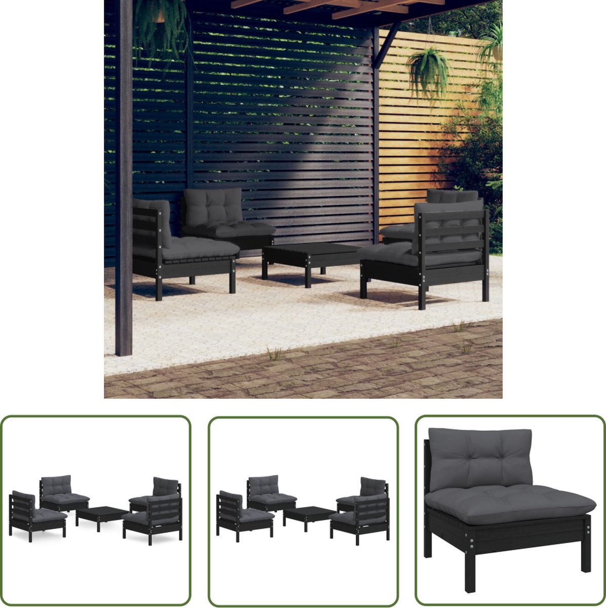 The Living Store 5-delige Loungeset met antracietkleurige kussens grenenhout - Loungeset - Tuinset - Houten Lounge Set - Tuinlounge - Loungestoel