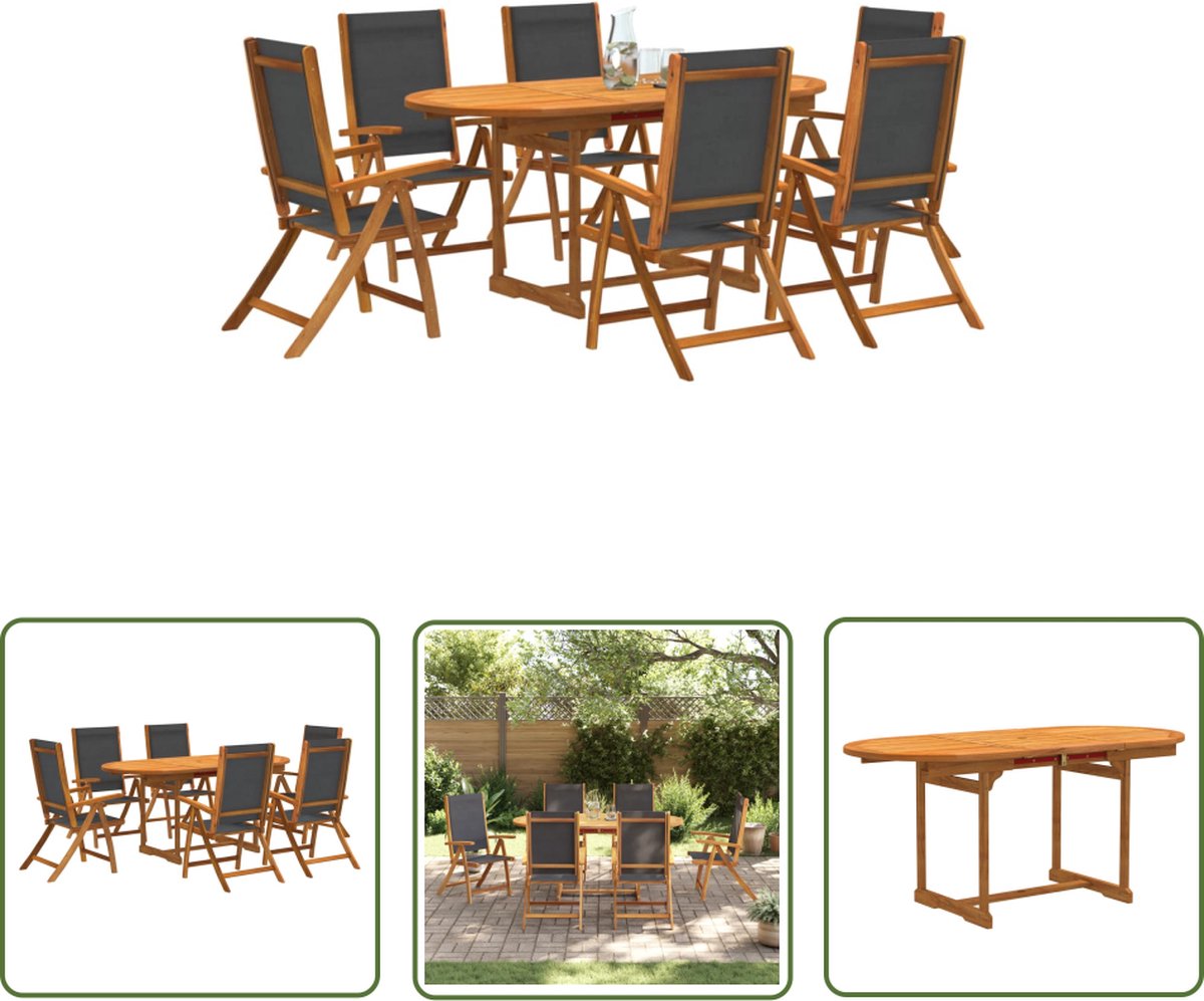 The Living Store 7-delige Tuinset massief acaciahout en textileen - Tuinmeubleset - Houten Tuinbank - Eetkamerset - Buitenspeelplaats - Acacia Hout
