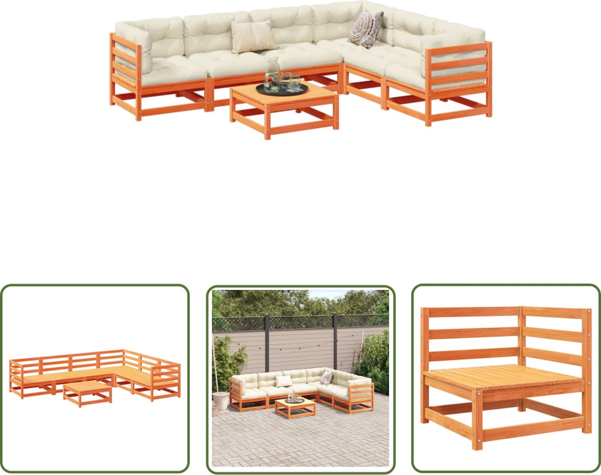 The Living Store 7-delige Loungeset massief grenenhout wasbruin - Loungebank - Tuinset - Buitentijnen - Houten Bank - Hoekbank