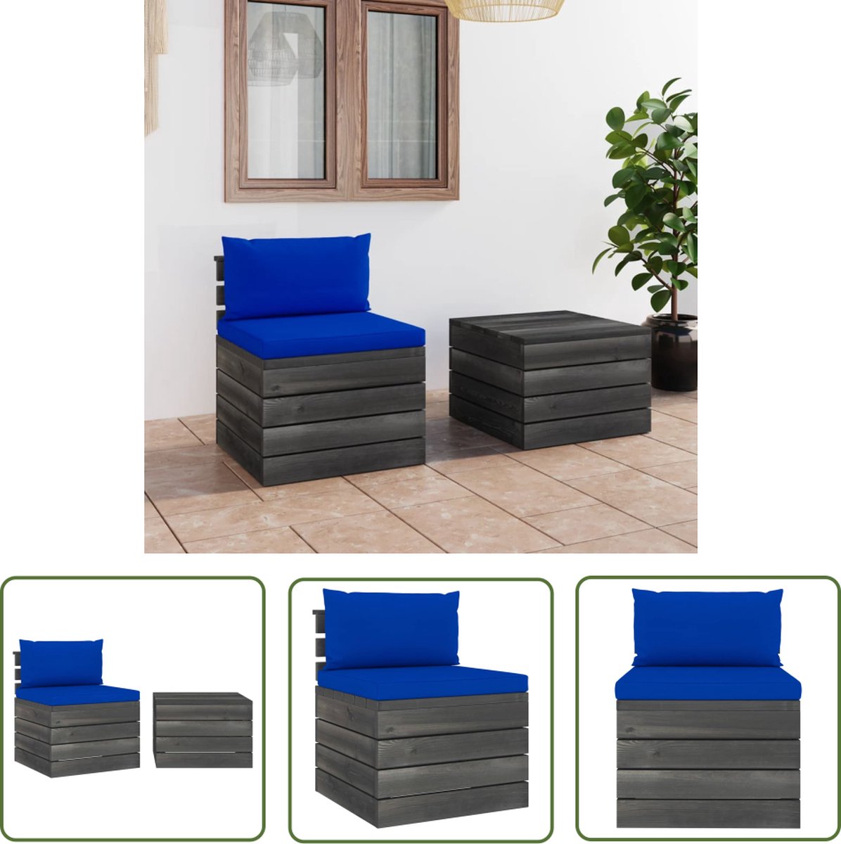 The Living Store 2-delige Loungeset met kussens pallet massief grenenhout - Pallet Lounge Set - Tuinset - Buitendecor - Garden Furniture - Loungebank
