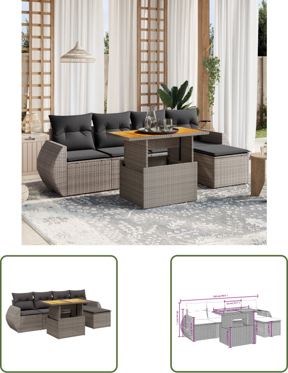 The Living Store 6-delige Loungeset met kussens poly rattan grijs - Loungeset - Tuinset - Lounge - Outdoor Furniture - Garden Furniture The Living Store 6-delige Loungeset met kussens poly rattan grijs - Loungeset - Tuinset - Lounge - Outdoor Furniture - Garden Furniture - Image 1