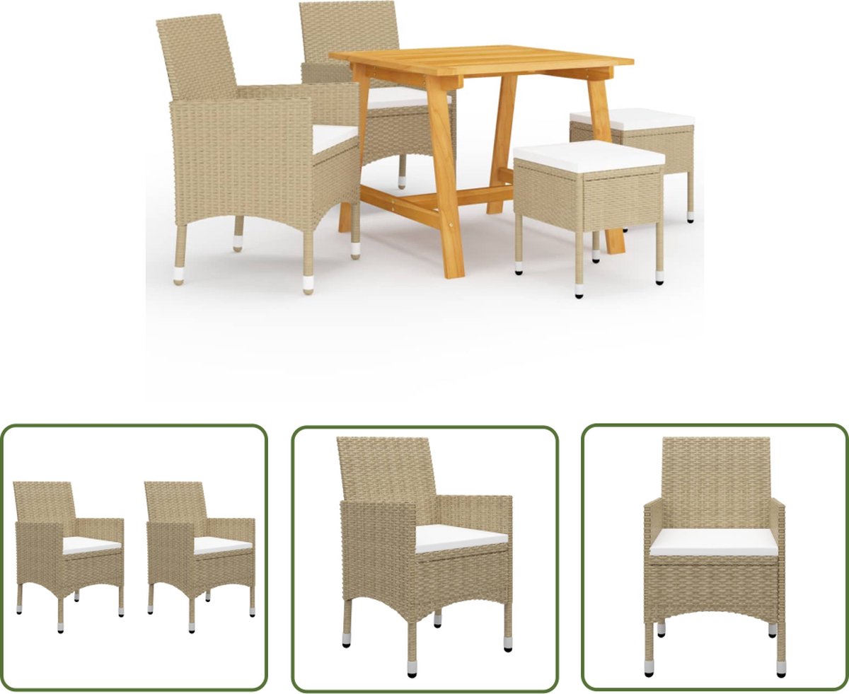 The Living Store 5-delige Tuinset beige - Tuinstoel - Eetkamerset - Buitentafel - Acacia Hout - Ratan Meubels