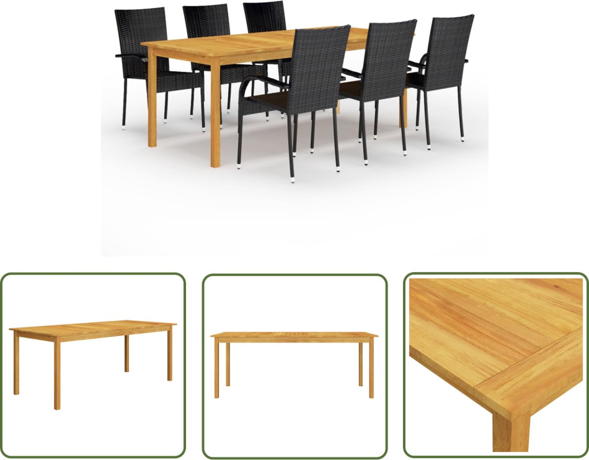 Zwarte acaciahouten tuinset met eettafel en stoelen - terrasmeubilair.