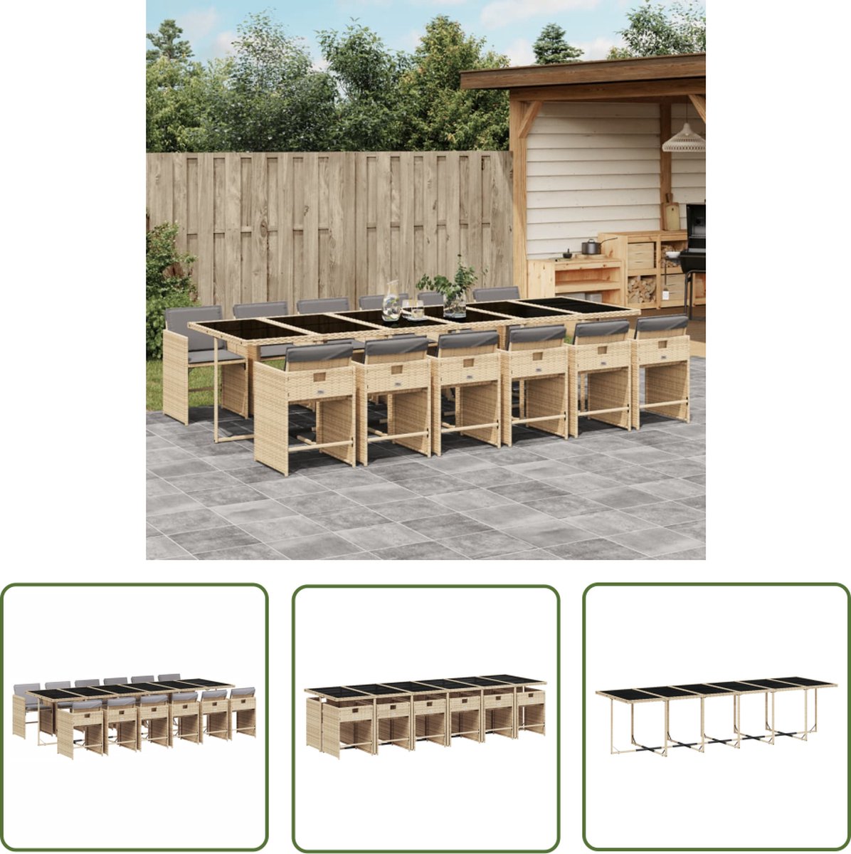 13-delige poly rattan tuinset in beige met kussens - The Living Store.