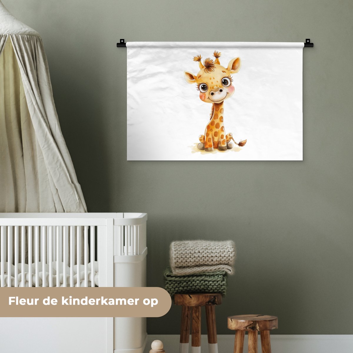 Wandkleed 60x40 cm - Wanddoek Giraf - Baby dier - Wilde dieren - Wandtapijt - Wandkleden