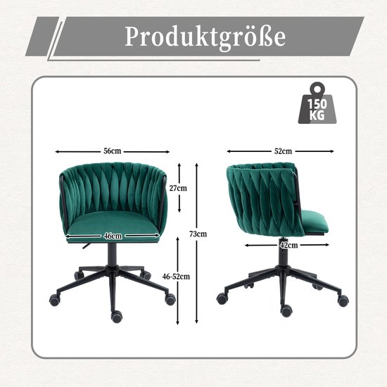chairus Bureaustoel fluwelen fauteuil gestoffeerde thuiskantoorstoel 360 ° draaibare bureaustoel met metalen poten (grijs_1