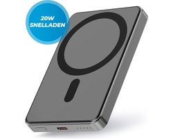 Draadloze Powerbank 5000mAh – 20W Snellader – Geschikt voor MagSafe – 1x USB C input en output – USB-C kabel meegeleverd – Powerbank klein – Powerbank lichtgewicht – Zwart