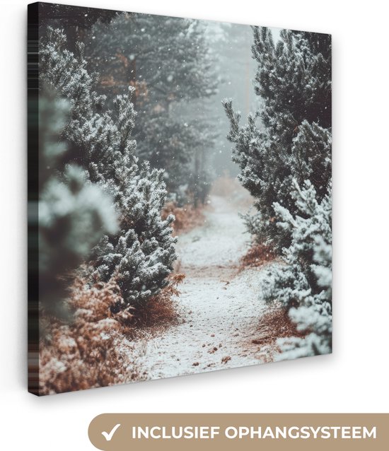 Canvas schilderij 90x90 cm - Wanddecoratie Bos - Winter - Bomen - Natuur - Pad - Sneeuw - Muurdecoratie woonkamer - Slaapkamer decoratie - Kamer accessoires - Schilderijen op canvas