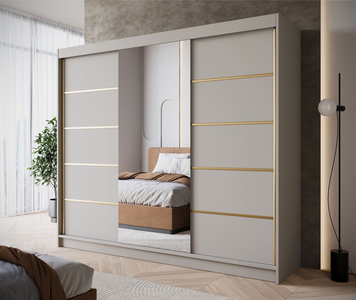 MEUBELLA Kledingkast Eagle - Beige - 250 cm - Met spiegel