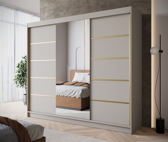 Meubella - Kledingkast Eagle - Beige - 250 cm - Met spiegel