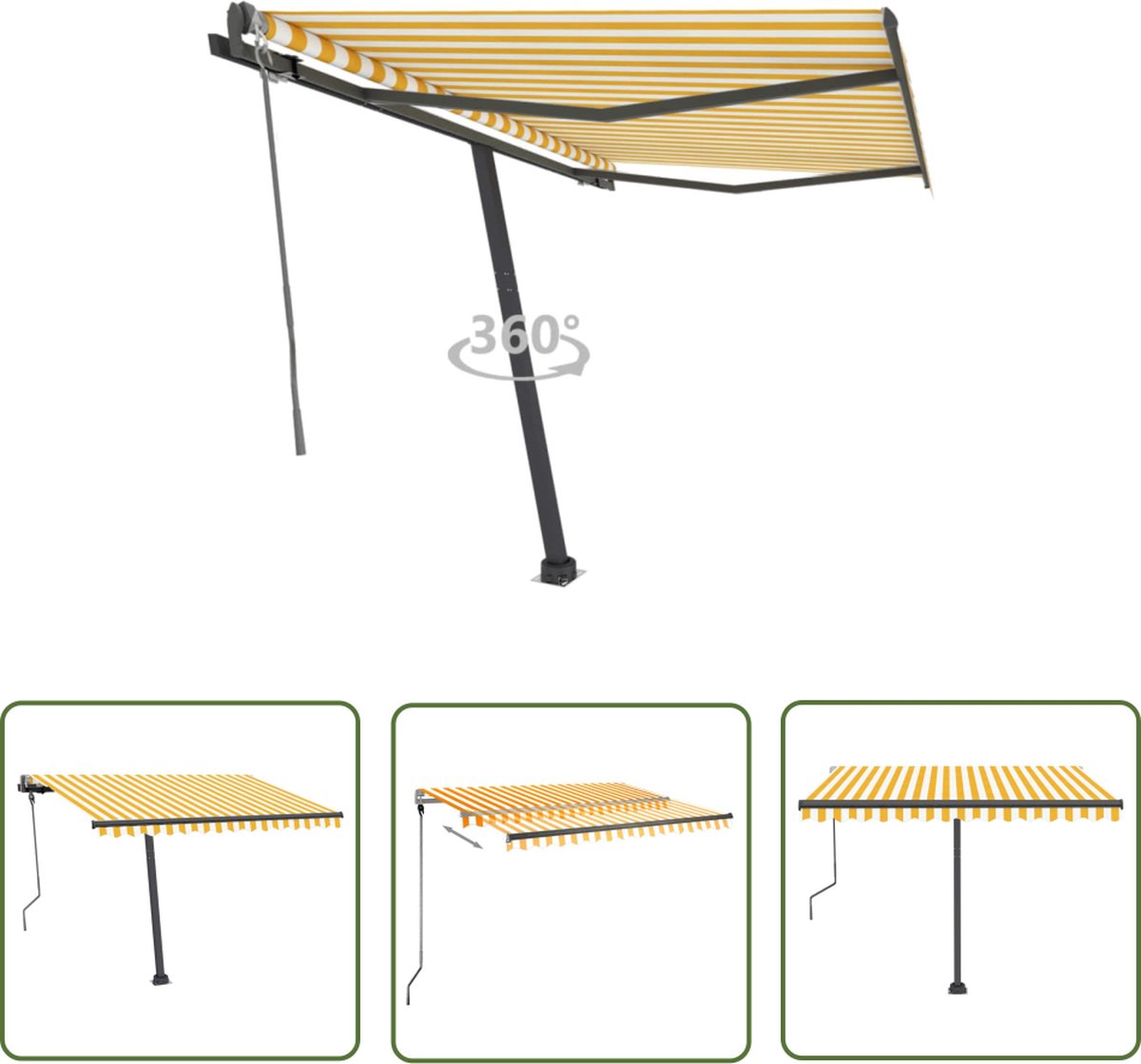 Vrijstaande automatische geel en witte parasol met afmetingen 300x250 cm - Buitenduik - Zonwering - Buitenshuis - Terrasoverkapping