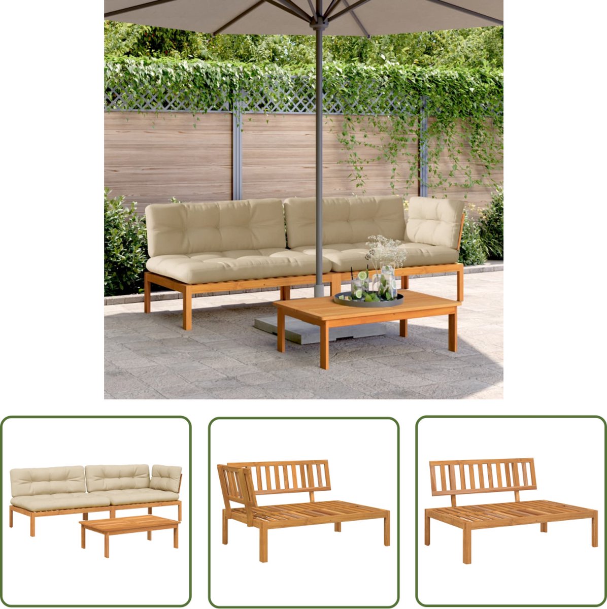 Tuinbank van acaciahout in modulaire stijl, met afmetingen 100 x 60 x 30 cm. Perfect voor loungen in de tuin.