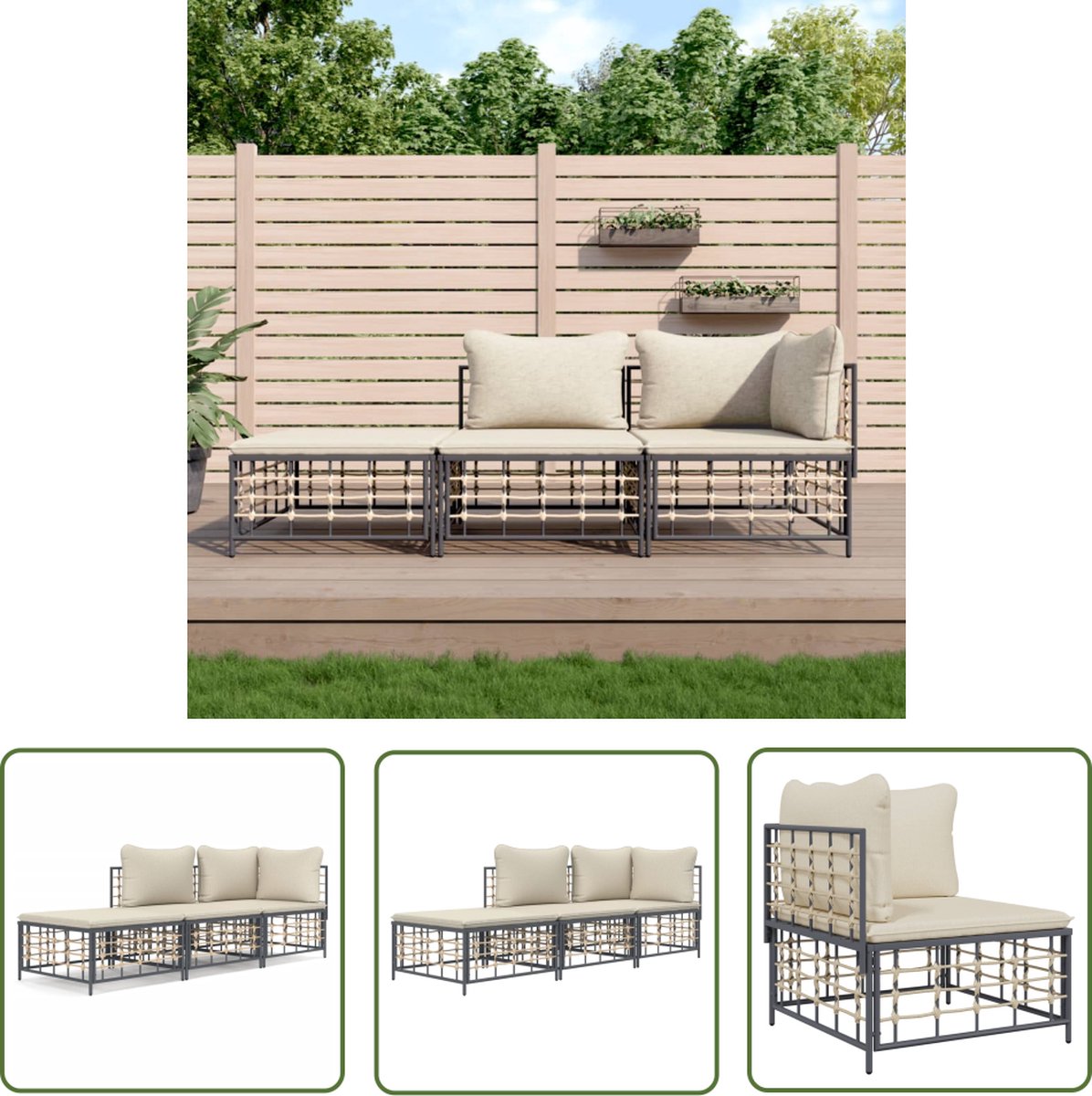 The Living Store Hoekbank Antraciet Poly Rattan - 72x72x66 cm - weerbestendig Hoekbank - Lounge Set - Tuinset - Buitendrank - Outdoor Furniture - Antraciet - Poly Rattan - Kunststof Meubels