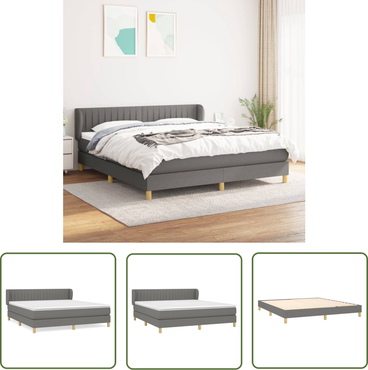 vidaXL Donkere Kleuren - Boxspringbed - Boxspring met matras stof donkergrijs 160x200 cm - Tweepersoonsbed - Pocketveer Matras - Middenhard Matras