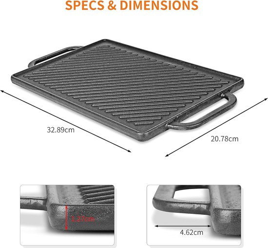 GFTIME Gusseisen Grillplatten 41,8 X24cm für Ofen, Herd & Grill, Holzkhlegrill Gusseiserne Wende