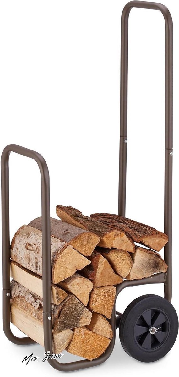 Mrs. Jones houtklover op wielen voor 60 kg houtblokken en brandhoutrek in bruin staal .
