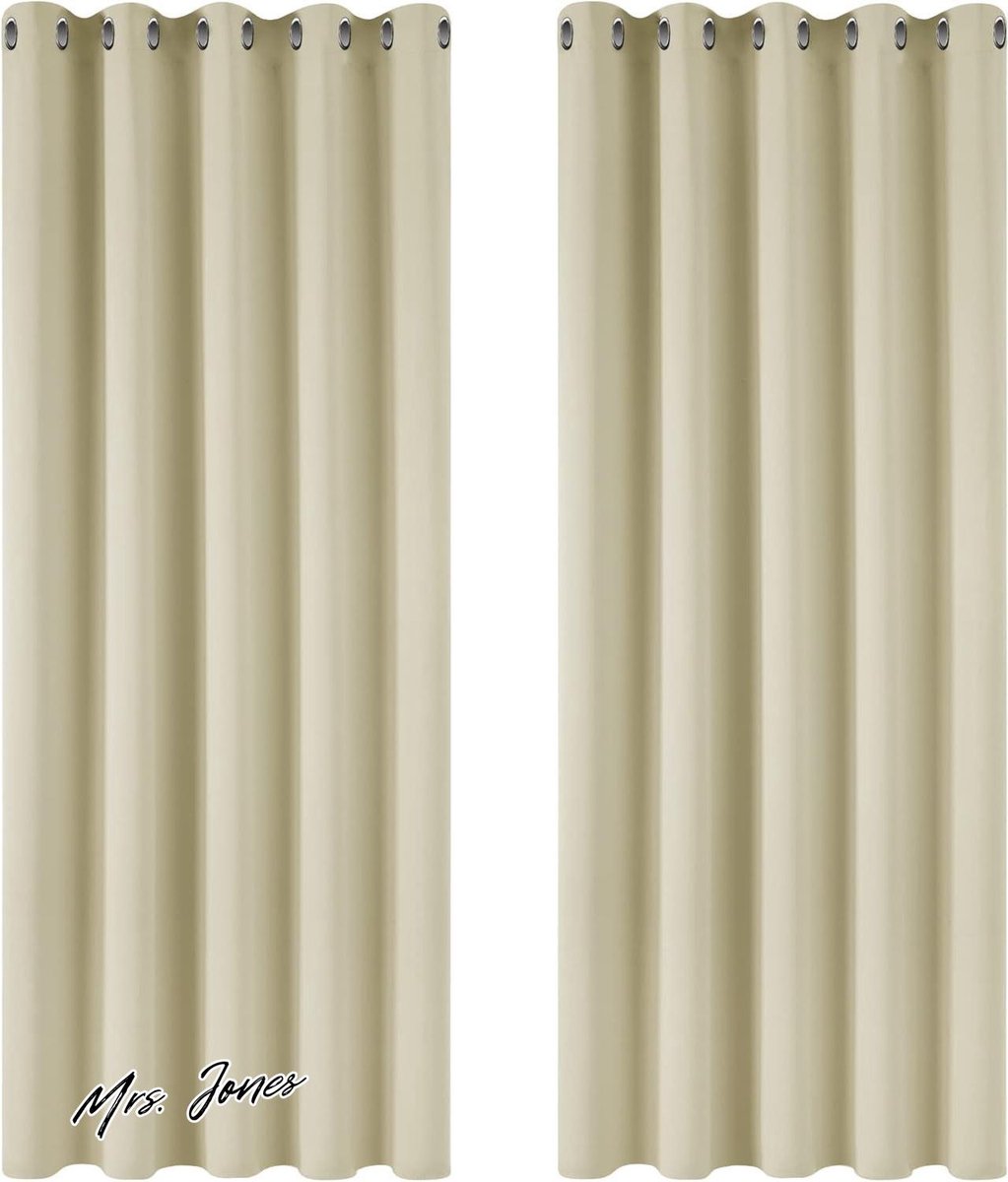 Mrs. Jones Verduisterende Gordijnen Beige Warmte-isolerend 2 stuks voor Woonkamer Slaapkamer 168x183 cm (B x H) met Oogjes .