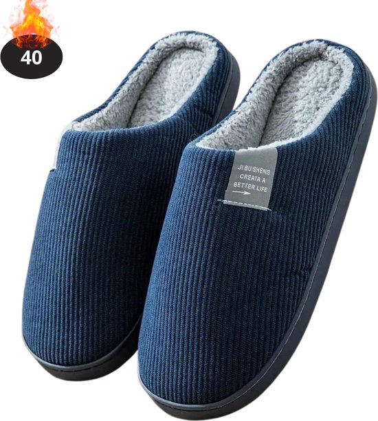 Nivard Chaussons Pantoufles femmes - Pantoufles - Slippers - Femme - Homme - Peluche - Taille 40 - Bleu marine