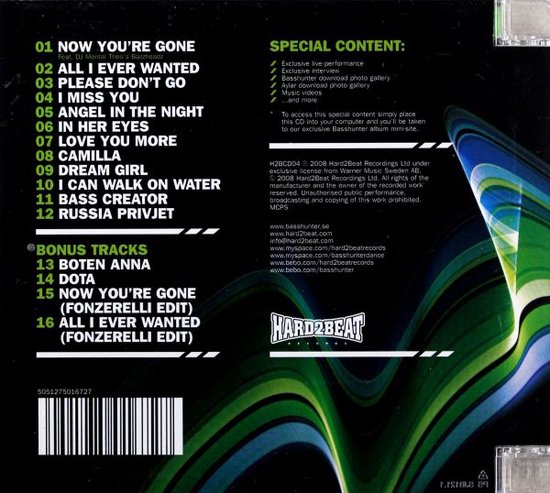 Achterkant van albumhoes "Now You're Gone - The Album" met tracklist en special content.