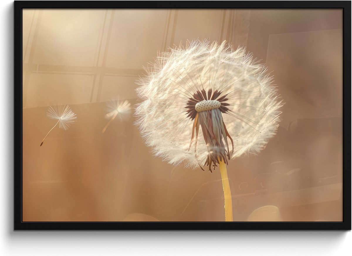FrameYourWall Poster in lijst - Fotolijst 90x60 cm - Posters - Paardenbloem - Beige - Natuur - Bloem - Posterlijst zwart - Decoratie - Wanddecoratie woonkamer - Muurdecoratie slaapkamer