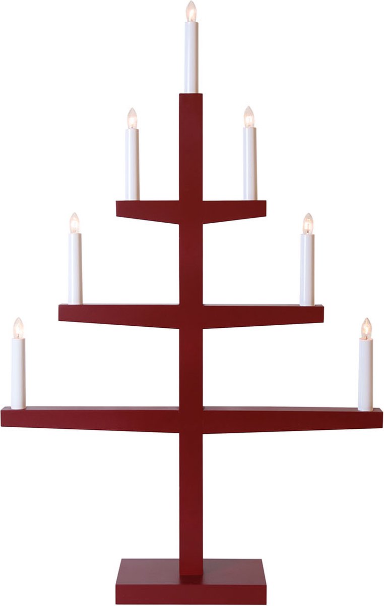 Star Trading Grote kandelaar 'Tripp' met 7 kaarsen, grenenhout, E10-lamp, rood, H 77 cm
