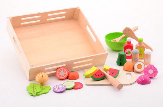 Jouéco Salade Set - Speelgoedeten en Drinken in Houten Tray van Jouéco — afbeelding 4