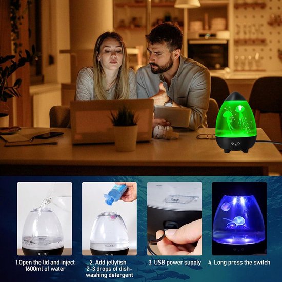 Mrs. Jones kwallen aquarium sfeerlamp afstandsbediening USB-kabeloog led-kwallen slaapkamer thuis kantoor geschenken (zwart) . van Mrs. Jones — afbeelding 4