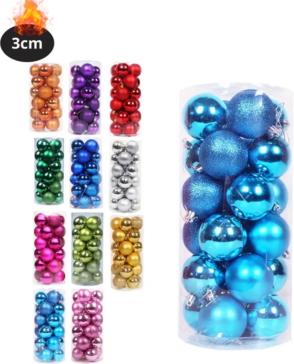Bovista Kerstballen - Kerstversiering - Plastic - Blauw Meer- 3 cm - 24 stuks