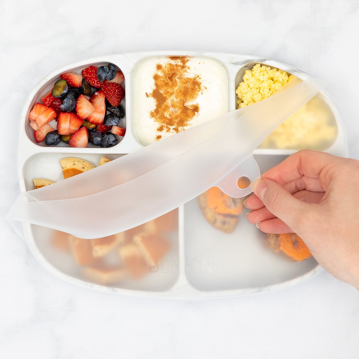 Bumkins - Silicone Grip Dish with Lid (5 Section) | Siliconen vakjesbord met deksel (5 vaks) - Marble