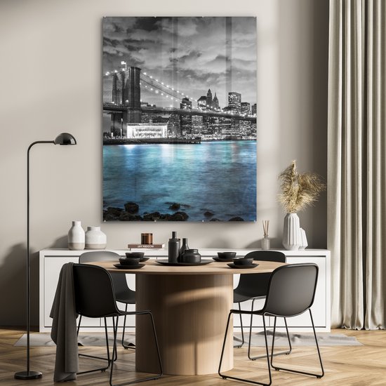 MuchoWow® Tableau sur verre 90x120 cm - Tableau sur verre acrylique - New York - Skyline - Ville - Blauw - Photo sur verre - Décoration murale salon - Décoration murale chambre - Peintures