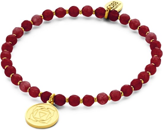 CO88 Collection Chakra 8CB 90221 Bracelet extensible avec éléments en acier - Chakra racine - Natuursteen de jade 4 mm - Taille unique - Rouge