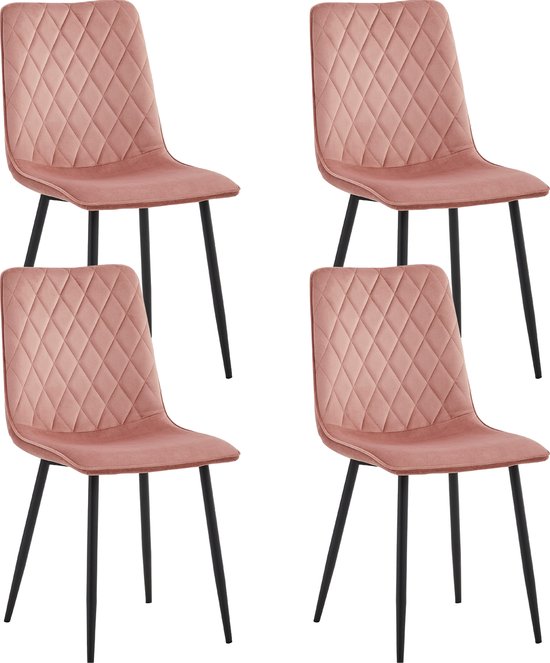 Colenis® - Elise Eetkamerstoel - Set Van 4 - Roze - Velvet - Fluweel - Industrieel
