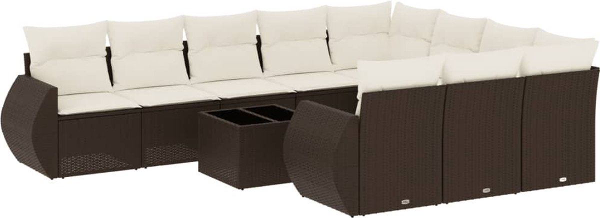 vidaXL 11-delige - Loungeset - met - kussens - poly - rattan - bruin