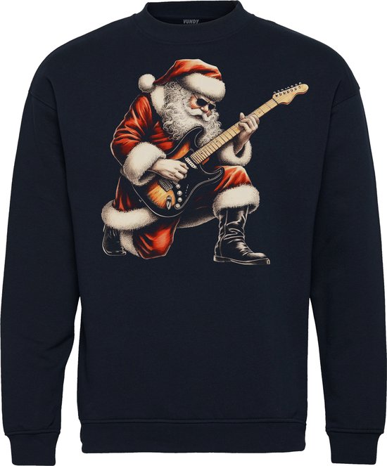 Kersttrui Santa Claus Guitar | Foute Kersttrui Dames Heren | Kerstcadeau | Kerstpakket | Navy | maat M