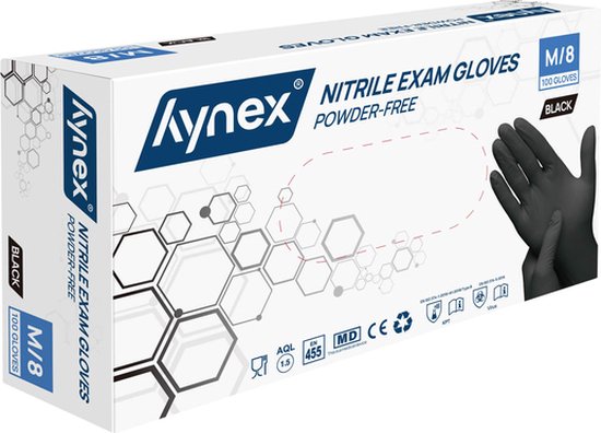 Hynex Nitril Wegwerphandschoenen Zwart - Maat M - 100/doos - 3,5gram - poedervrij