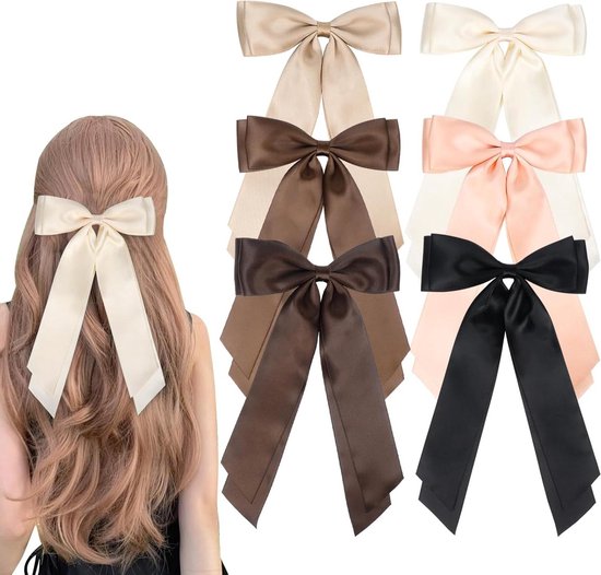 Fhioevt 10 Stuks Haarstrikken van Satijnlint Haar Strikjes voor Lang Haar Haarspeldjes Haarknopen Haarclipjes voor Vrouwen en Meisjes (5 Kleuren