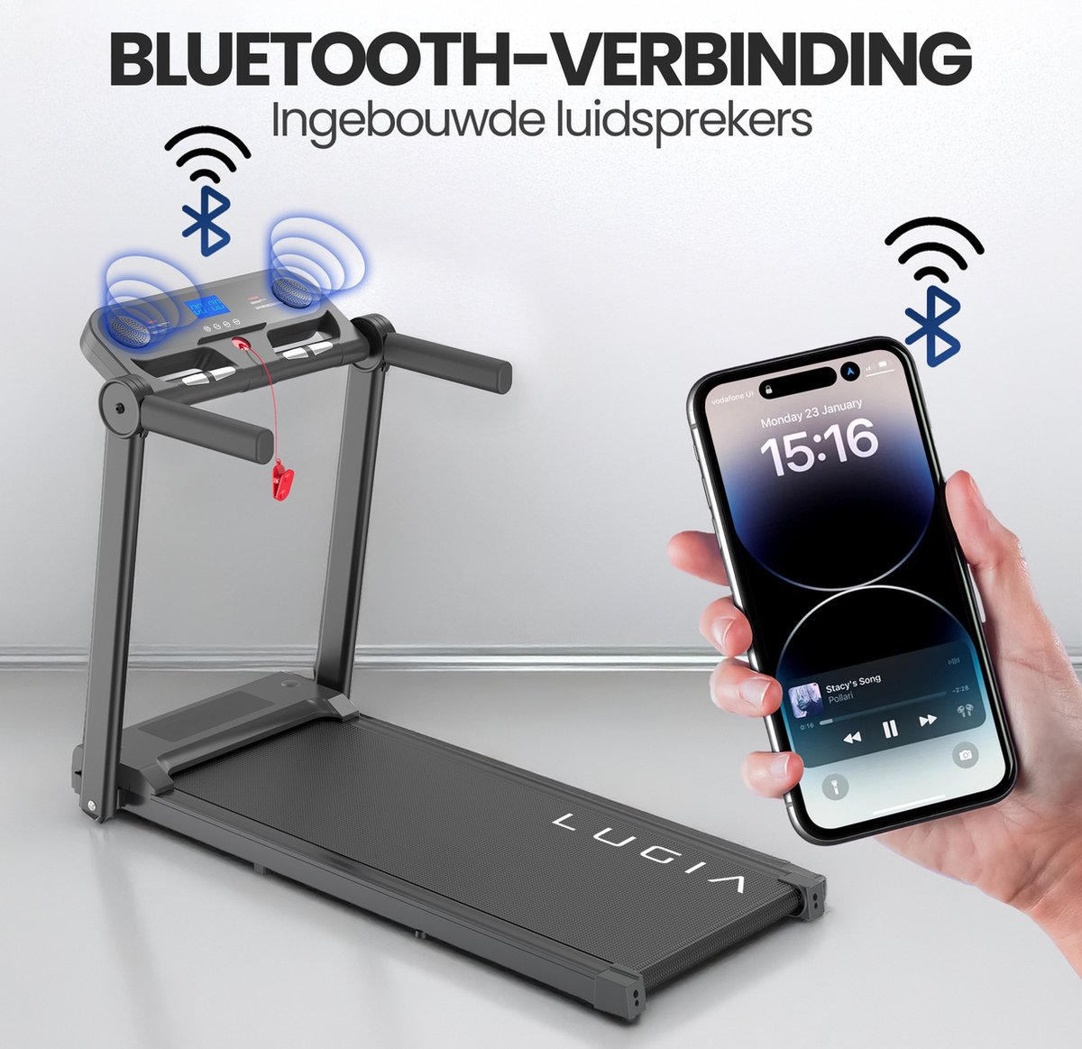Afbeelding 2 van Lugia Fit Pro Loopband - 1-12km/u - Wandelband - Hellingsfunctie - Bluetooth Speakers - Led Display - Walking Pad - Treadmill - Opvouwbare Loopband - Inklapbaar