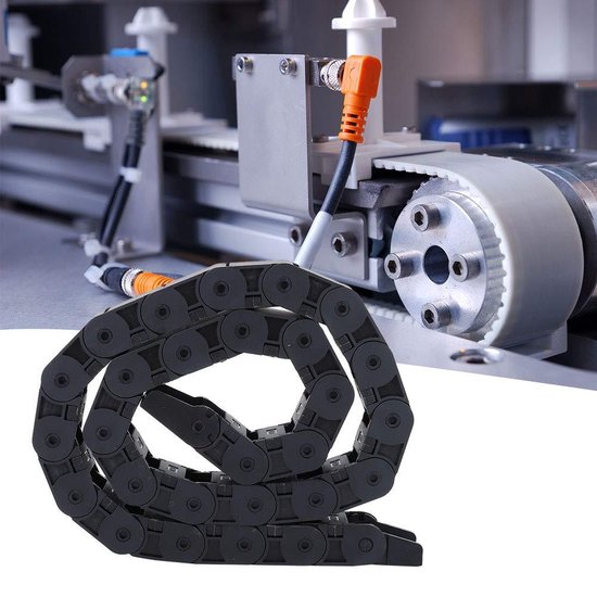 18 mm x 37 mm zwarte, flexibele halfopen kabelsleepketting 1M 39.4 18 mm x 37 mm zwarte, flexibele halfopen kabelsleepketting 1M 39.4