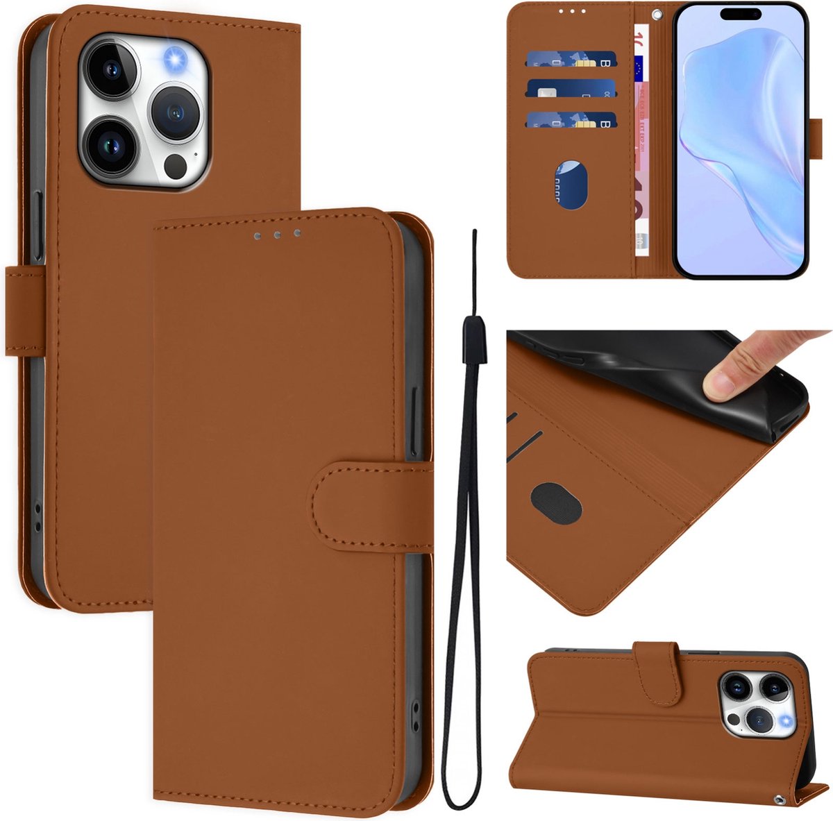 Mobigear Telefoonhoesje geschikt voor Apple iPhone 16 Pro Hoesje | Mobigear Urban Wallet Bookcase Portemonnee | Pasjeshouder voor 3 Pasjes | Telefoonhoesje voor Pinpas / OV Kaart / Rijbewijs - Bruin