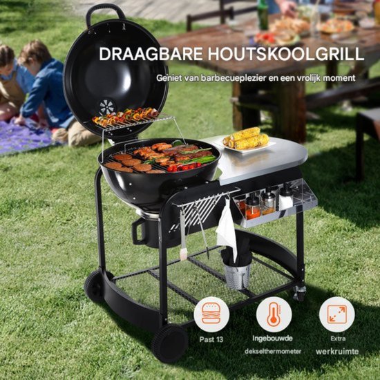 Barbecue - Met Tafel - BBQ - Houtskoolgrill - Verrijdbaar - 101 CM Hoog - 53 CM Grill — afbeelding 2