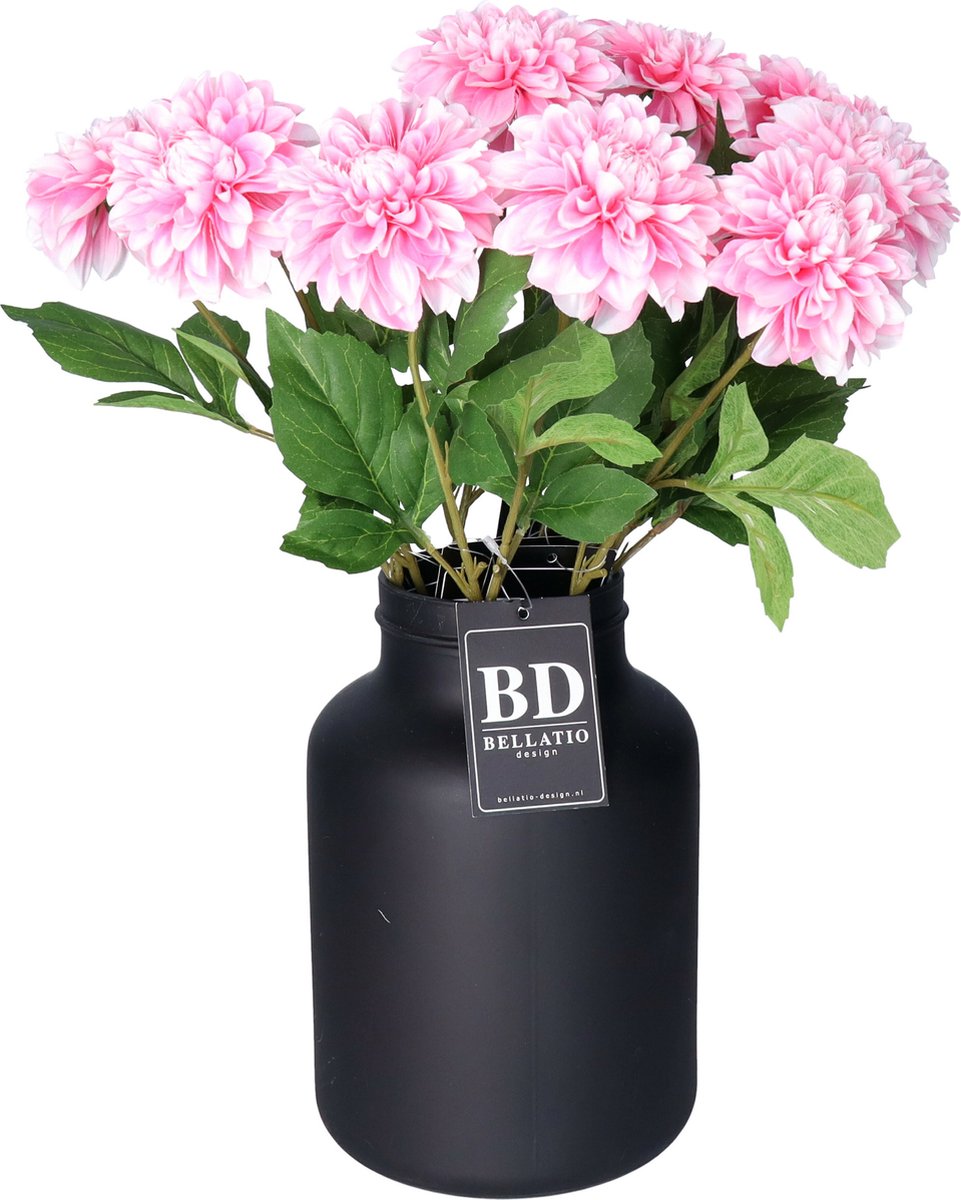 Bellatio Design Kunstbloem Dahlia boeket - 10x stelen - 50 cm - lichtroze - kunst zijdebloemen