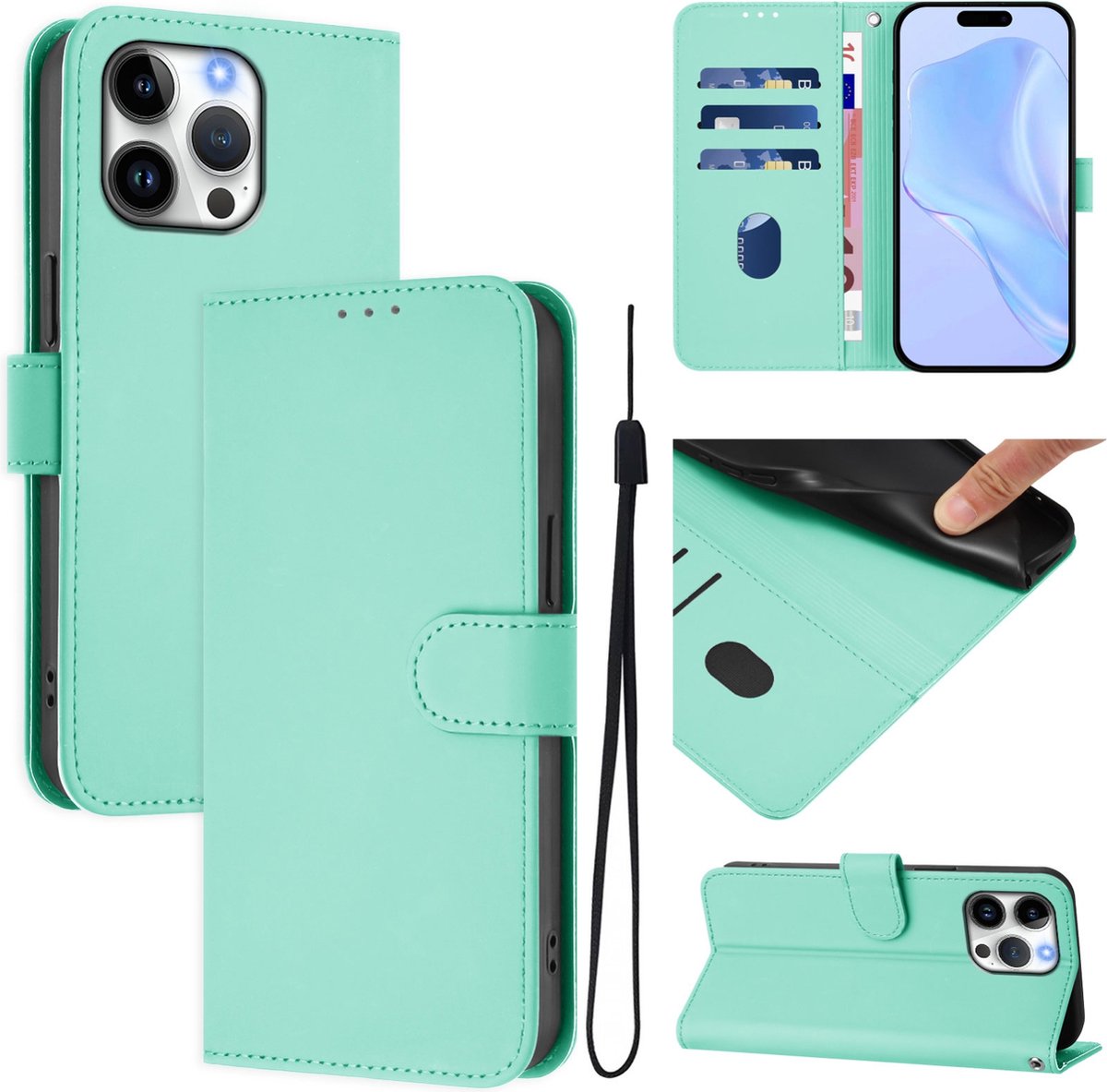 Mobigear Telefoonhoesje geschikt voor Apple iPhone 16 Pro Max Hoesje | Mobigear Urban Wallet Bookcase Portemonnee | Pasjeshouder voor 3 Pasjes | Telefoonhoesje voor Pinpas / OV Kaart / Rijbewijs - Groen