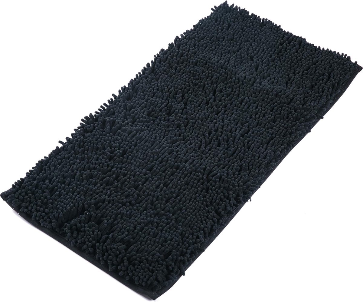 Badmat premium chenille - waterabsorberend - veilig - 1 stuk - zwart - chenillestof - 82cm x 40cm