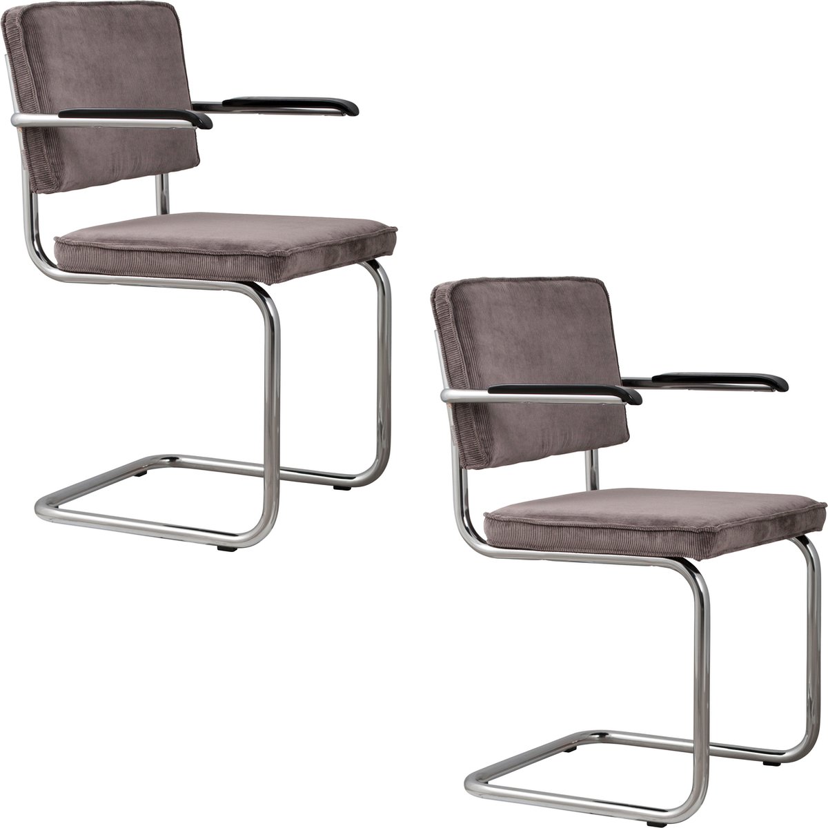 Ridge Rib Eetkamerstoelen Armleuning Grijs - Set van 2