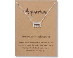 Bixorp Stars Waterman / Aquarius Ketting - Zilverkleurige Ketting op Cadeau Kaartje - Sterrenbeeld / Zodiac Hanger